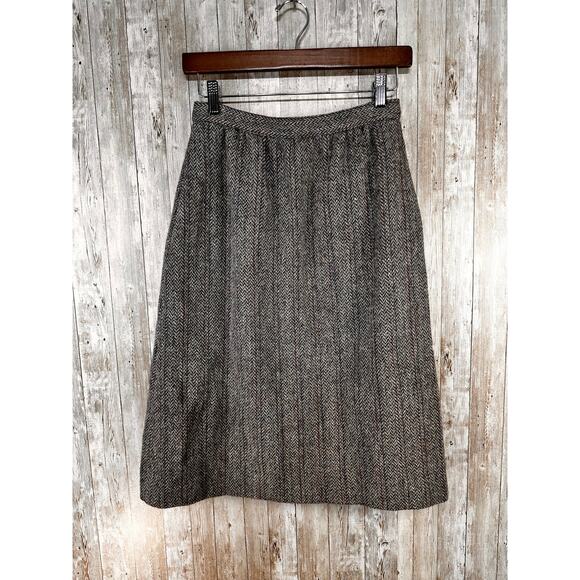Vintage Jos A Bank Clothier Wool Skirt Womens 8 Blue Pink Pleated Chevron Tweed - Picture 3 of 8
